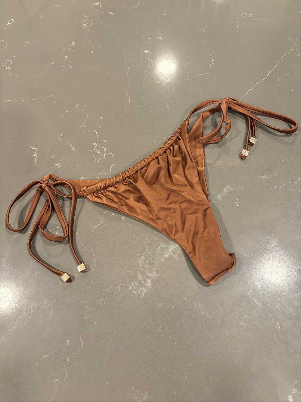 Calzedonia Stretch Satin BrownTie-Side Bikini Bottom
